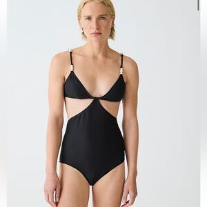 J. Crew Ribbed Cutout One-Piece Swimsuit with Pearls